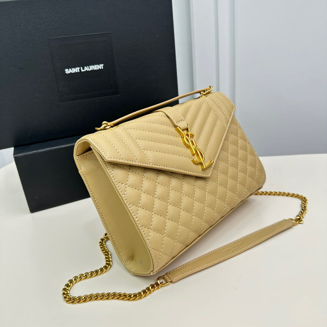 Saint Laurent Envelope Medium Chain Bag In Mix Matelasse Grain De Poudre Embossed Beige 24Cm 600185Bow912721 - Image 3