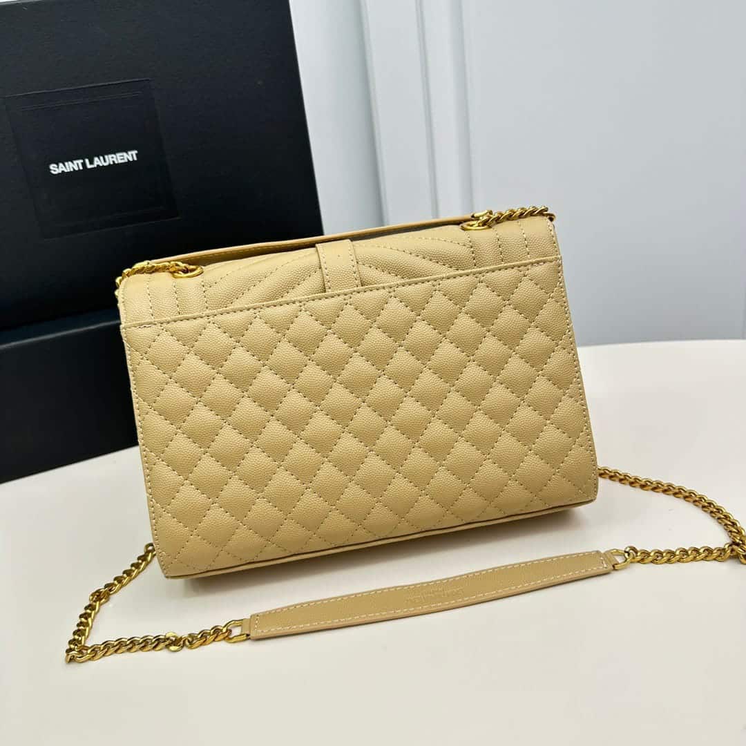 Saint Laurent Envelope Medium Chain Bag In Mix Matelasse Grain De Poudre Embossed Beige 24Cm 600185Bow912721 - Image 4