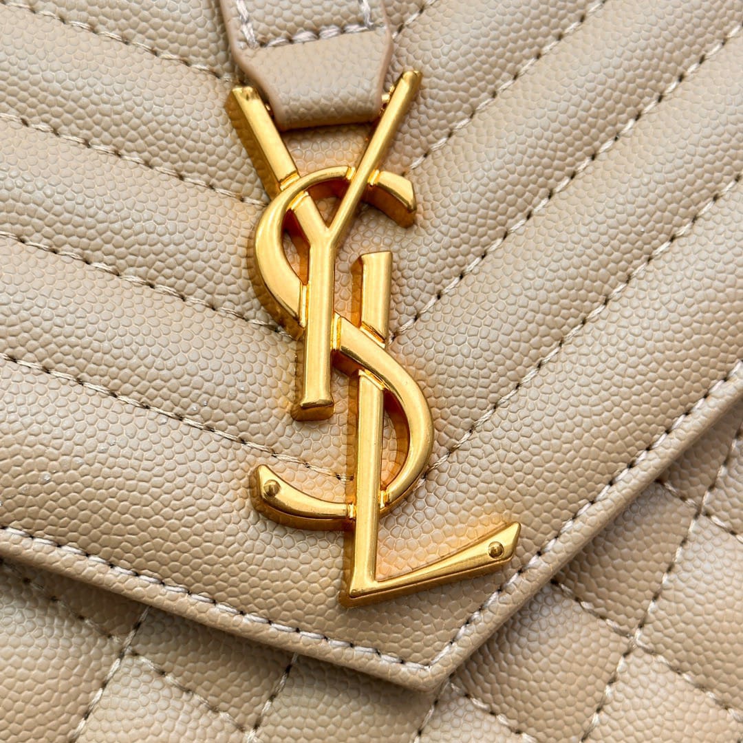 Saint Laurent Envelope Medium Chain Bag In Mix Matelasse Grain De Poudre Embossed Beige 24Cm 600185Bow912721 - Image 6