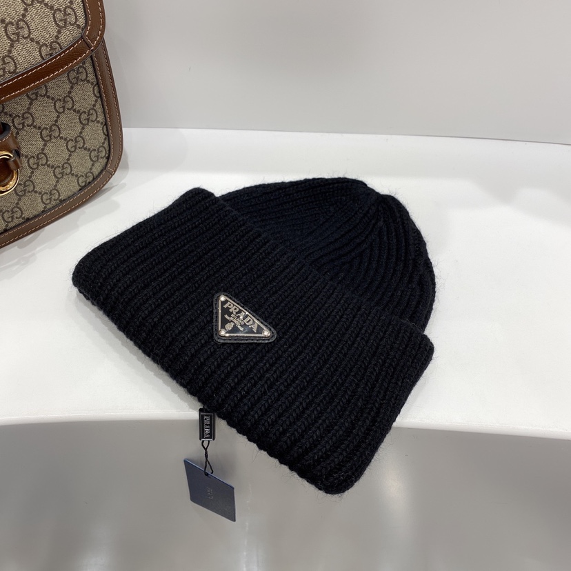 Prada Wool And Cashmere Beanie Silver Black - Image 7