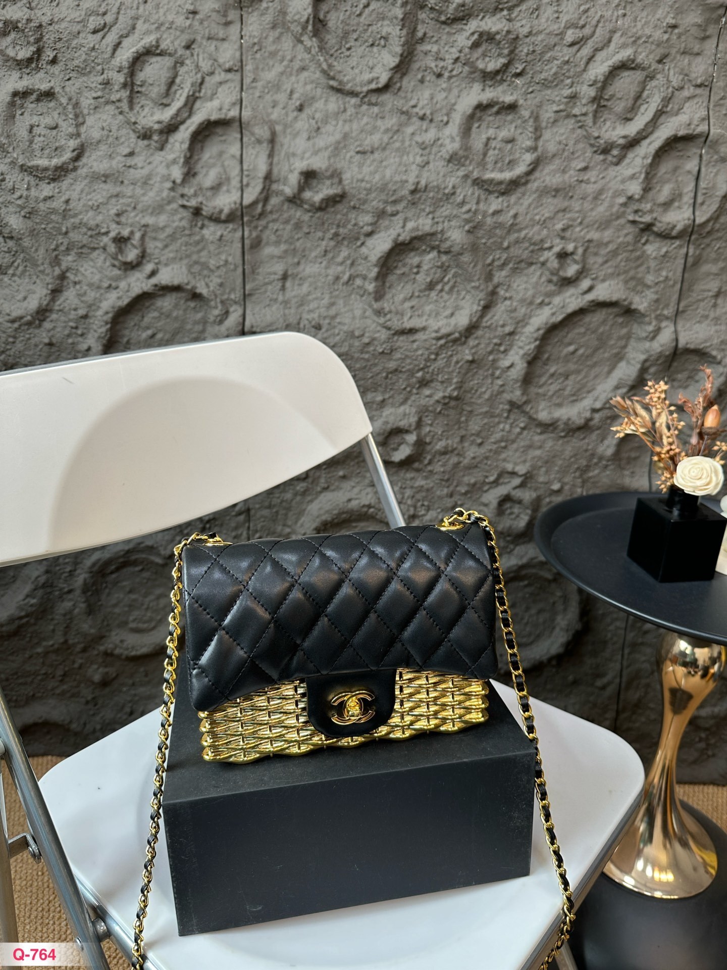 Chanel Black & Gold Metal Mini Flap Bag - Image 2