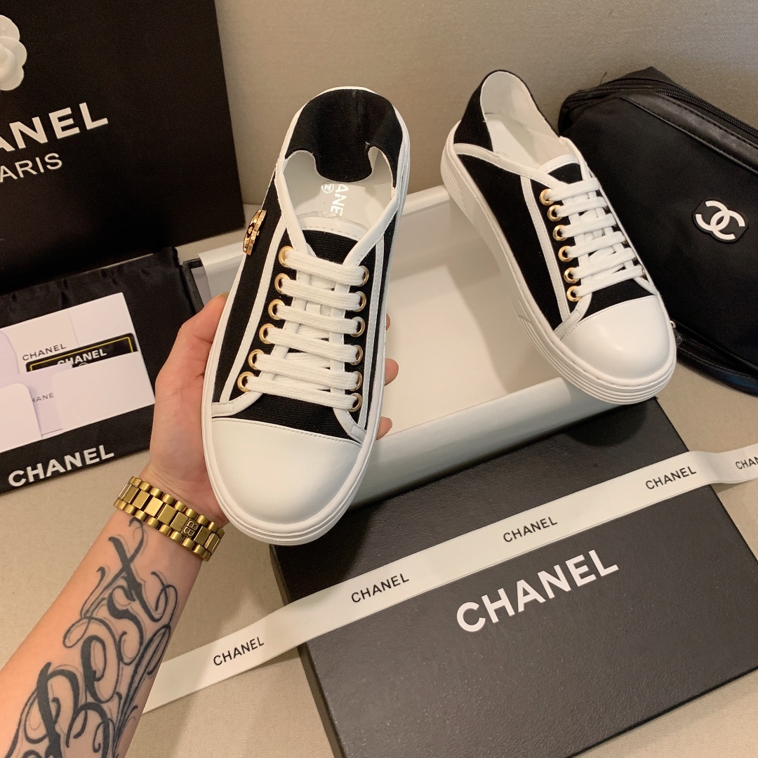 Chanel Casual Flat Sneakers Canvas Black - Image 7