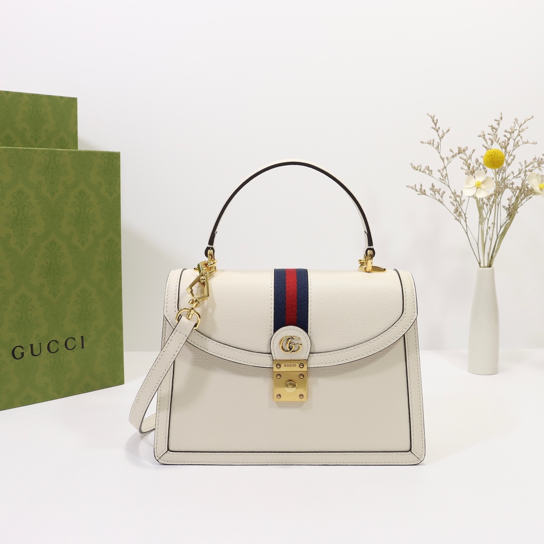 Gucci Ophidia Small Top Handle Bag With Web 25Cm White - Image 10