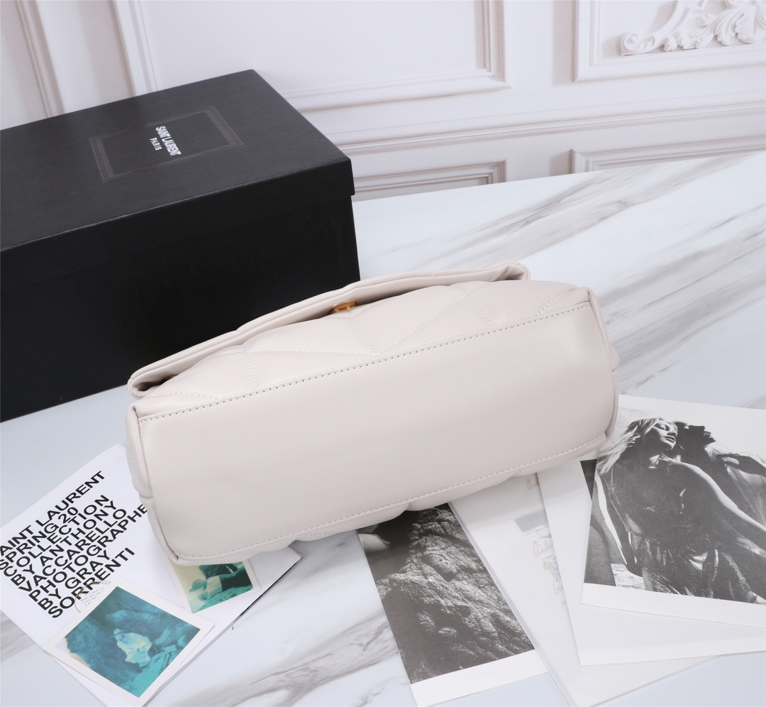 Saint Laurent Puffer Small Chain Bag In Quilted Lambskin White Gold 29Cm 5774761El079207 - Image 3