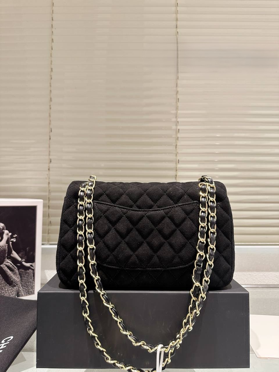 Chanel Jersey Quilted Medium Bijoux Chain Double Flap Black - Image 7