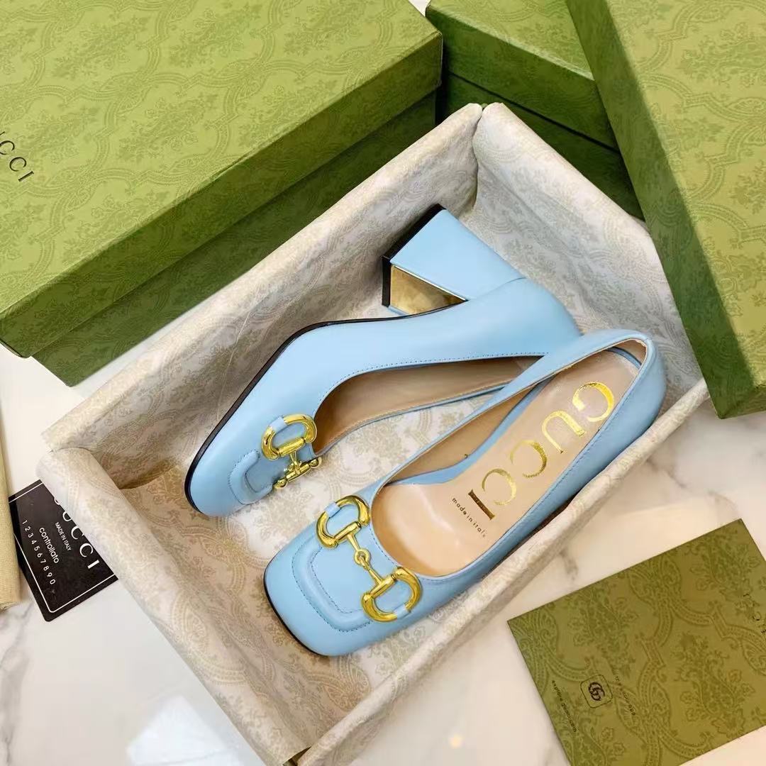 Gucci Women's Mid Heel Pump With Horsebit Blue - Image 3