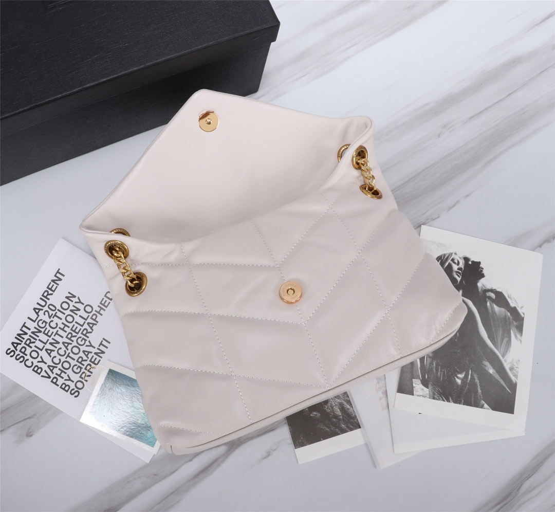 Saint Laurent Puffer Small Chain Bag In Quilted Lambskin White Gold 29Cm 5774761El079207 - Image 6