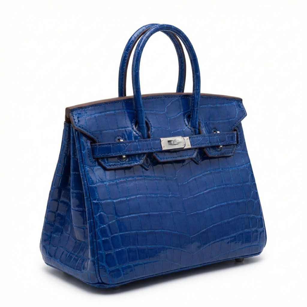 Hermes Birkin 25 Bleu Electric Shiny Niloticus Crocodile Palladium Hardware - Image 2