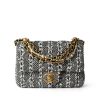 Chanel Black White Silver Tweed Quilted Pearl Aged Gold Hardware 17cm