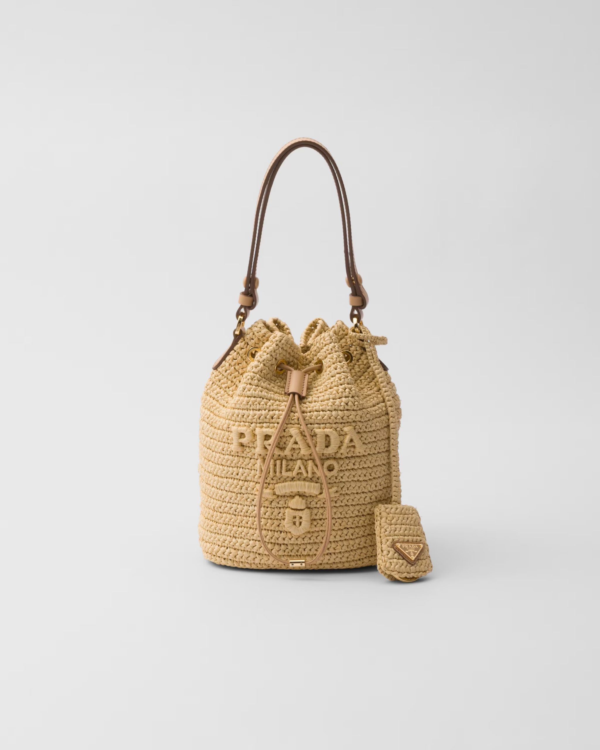 Prada Mini Crochet and Leather Bucket Bag