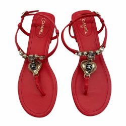 Chanel Gold Cc Logo Thong Sandals Wine Red