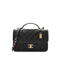 Chanel School Memory Top Handle Flap Bag Quilted Caviar Small