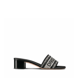 Dior Dway Heeled Slide Embroided Cotton Black