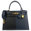 Hermes Kelly 28 Sellier Black Blue Indigo Blue Frida Epsom Gold Hardware