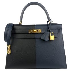 Hermes Kelly 28 Sellier Black Blue Indigo Blue Frida Epsom Gold Hardware