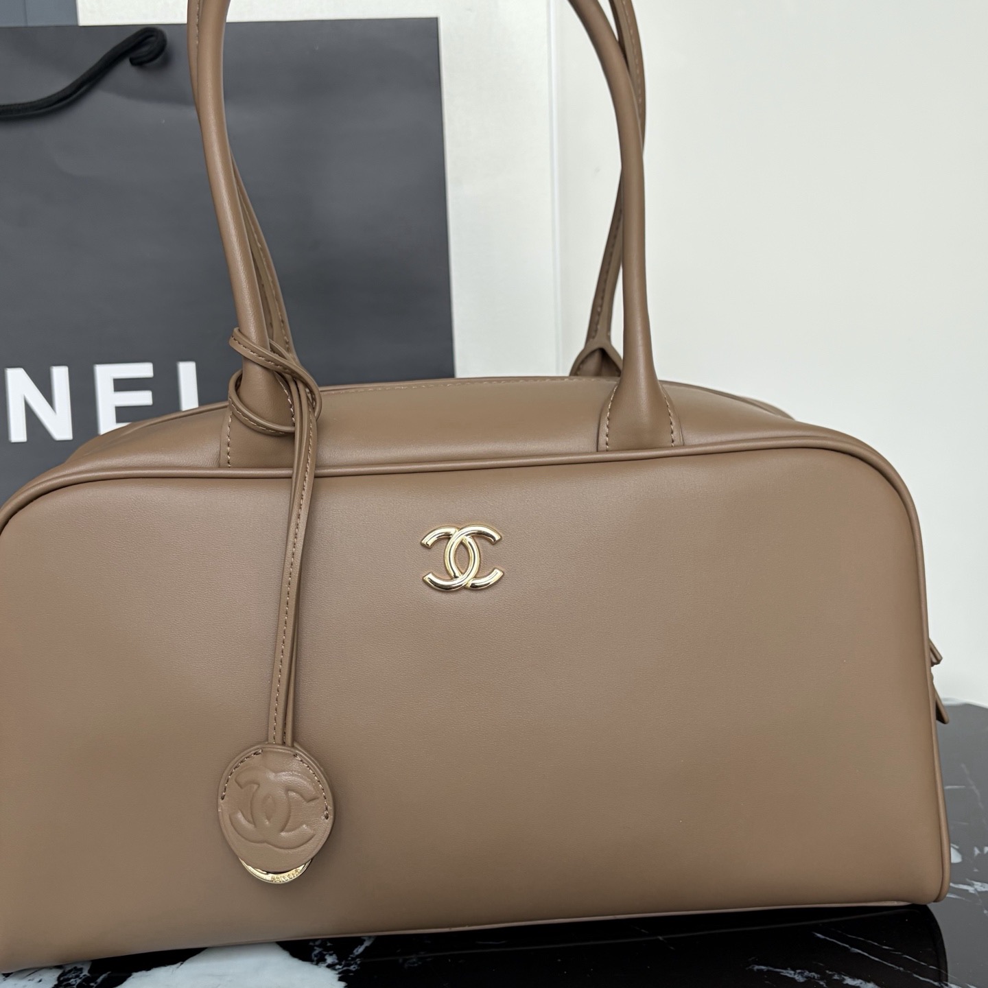 Chanel Large "Perfect Bowling" Bag Dark Khaki Calfskin Gold Hardware - Image 2