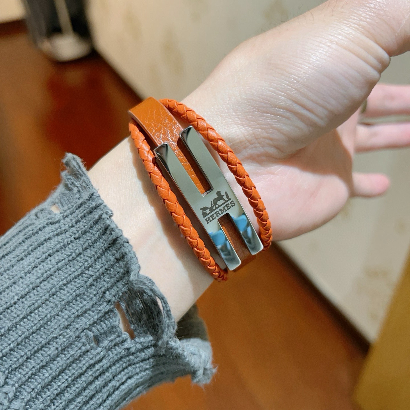 Hermès Tournis Tresse Bracelet In Gold Swift Leather - Image 2