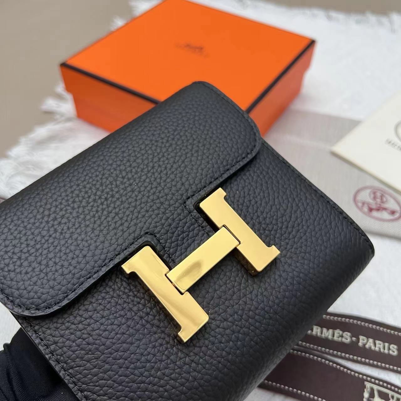 Hermès Constance Short Wallet Black Epsom Gold Hardware - Image 9