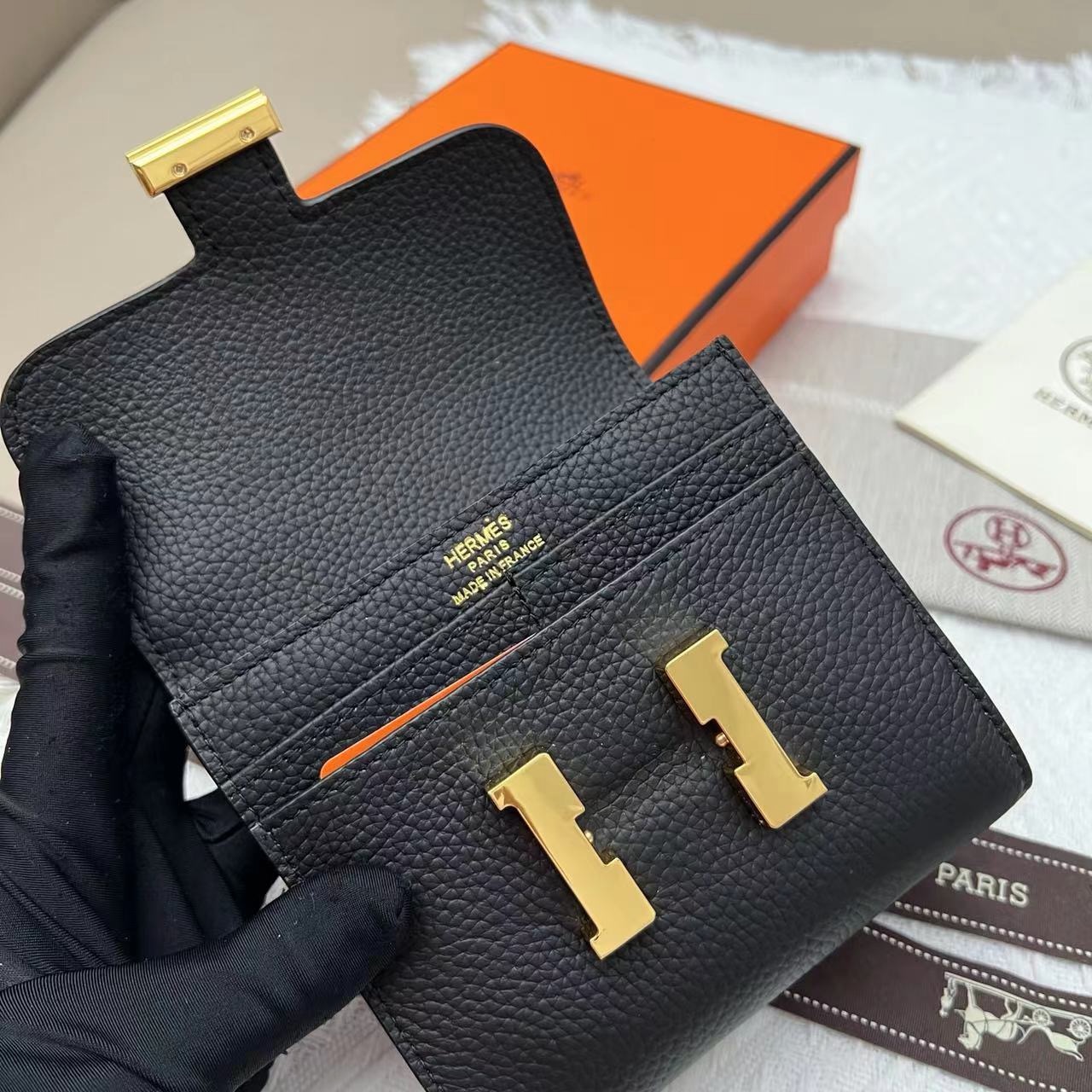 Hermès Constance Short Wallet Black Epsom Gold Hardware - Image 6