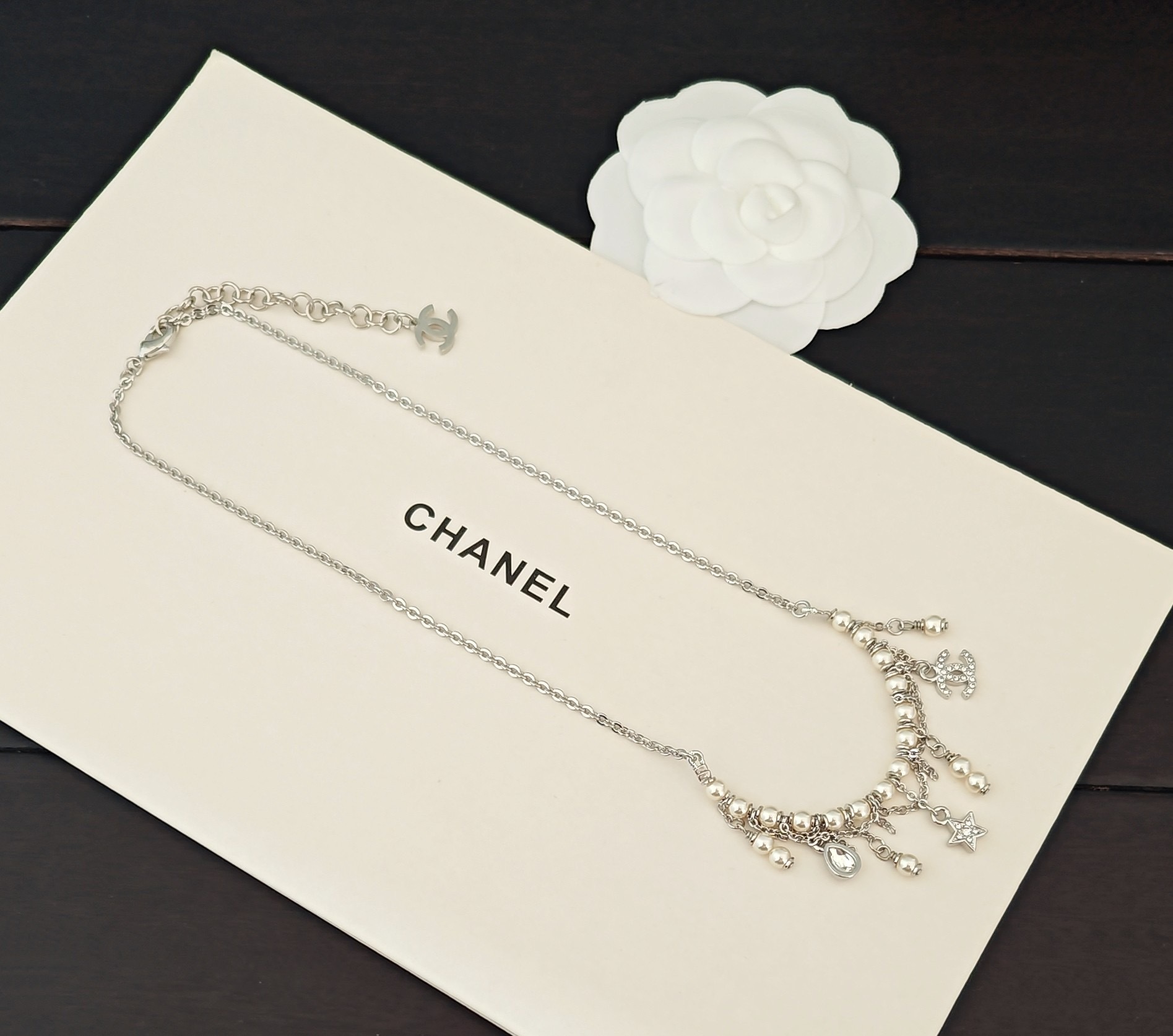 Chanel Crystal Star And Pearl Tassel Necklace In Silver-Tone Metal - Image 2