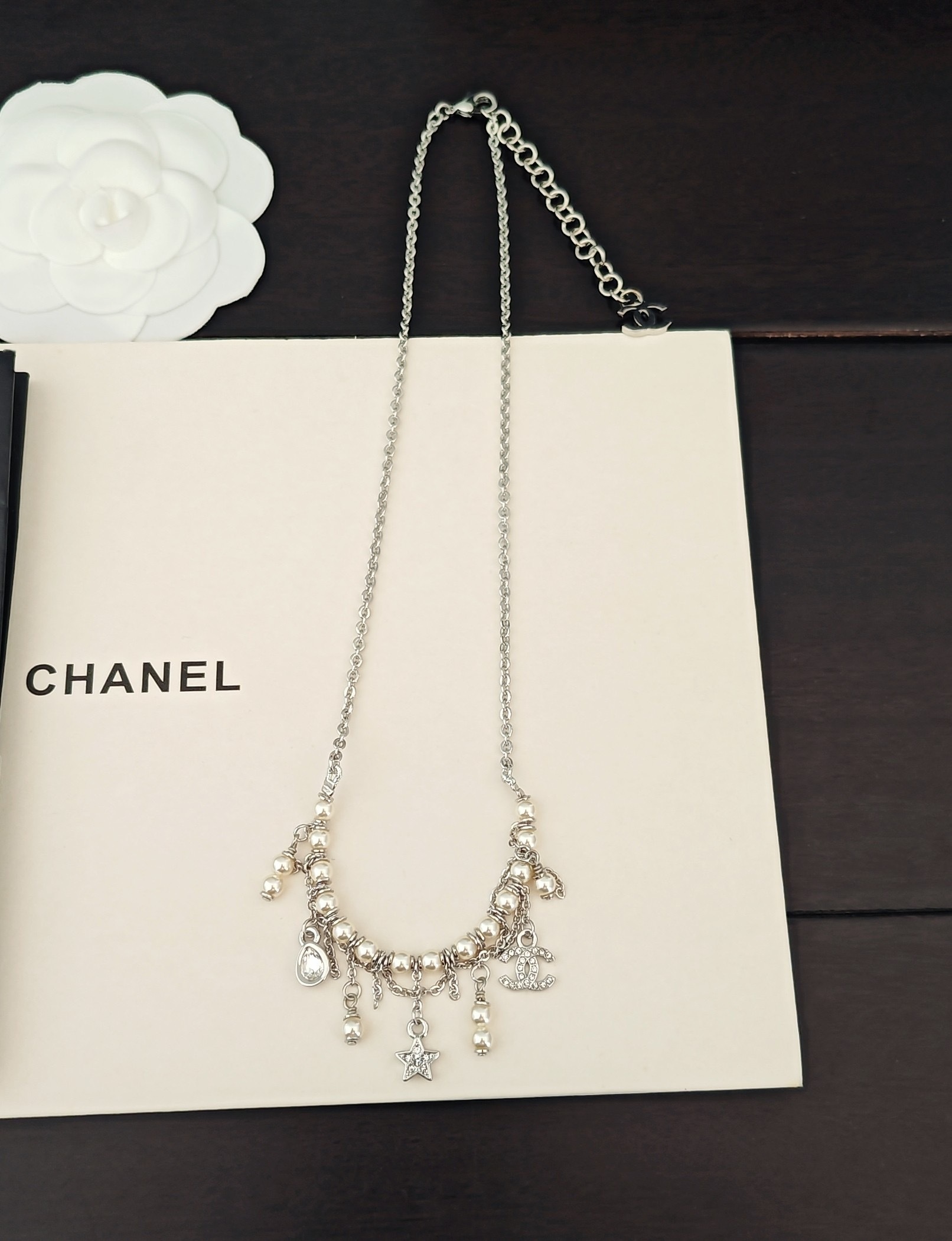 Chanel Crystal Star And Pearl Tassel Necklace In Silver-Tone Metal - Image 3