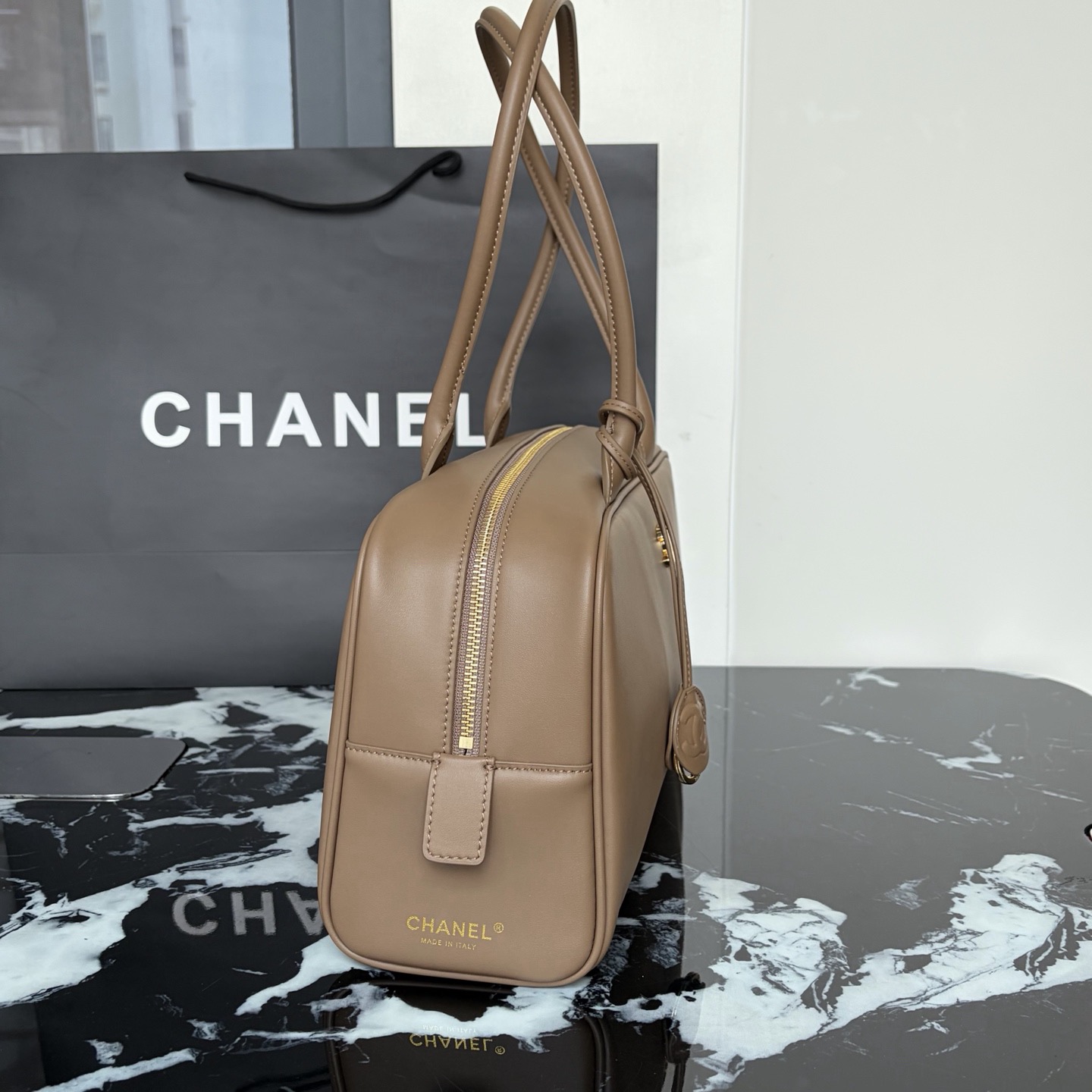 Chanel Large "Perfect Bowling" Bag Dark Khaki Calfskin Gold Hardware - Image 5