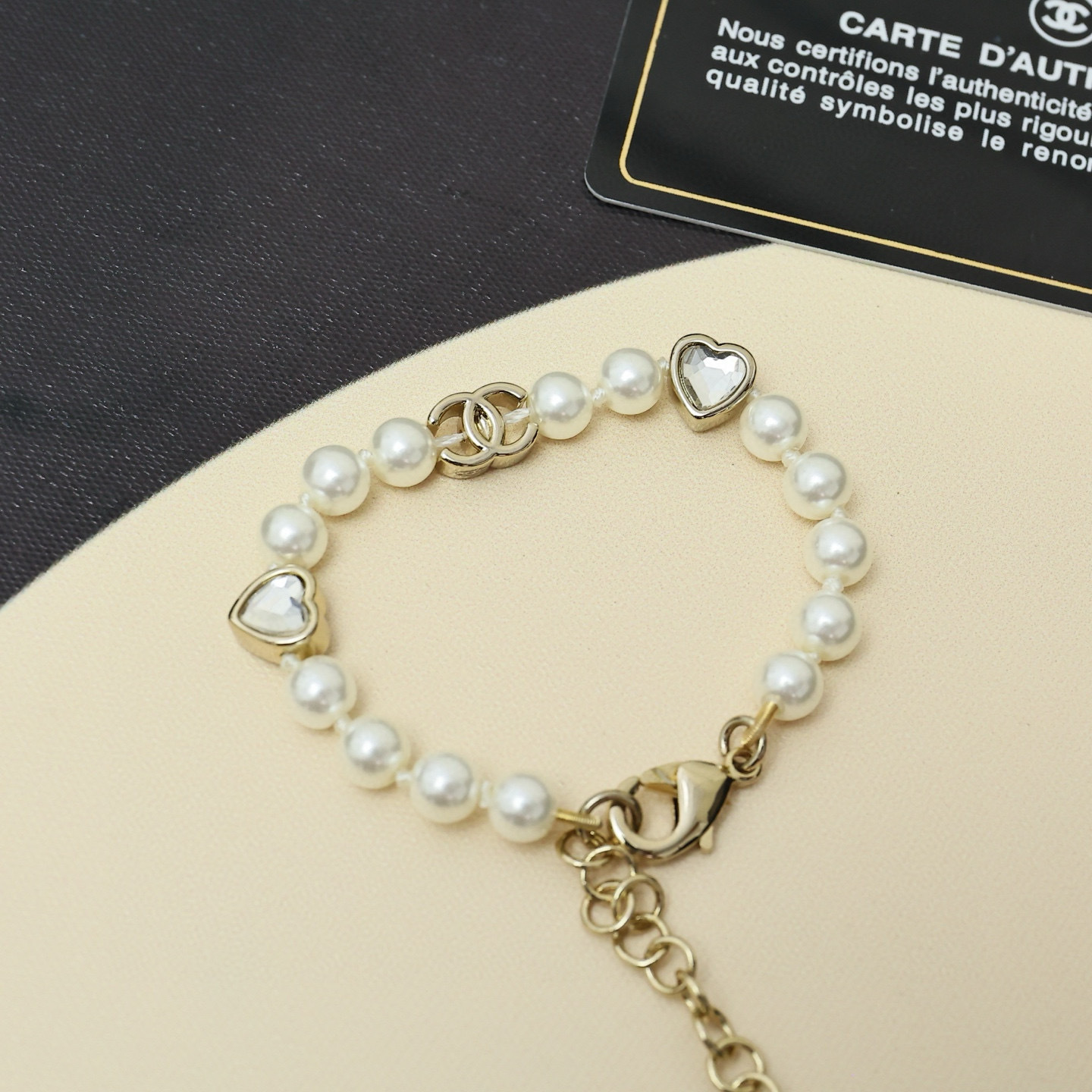 Chanel 25B Double C Heart Pearl Bracelet - Image 3