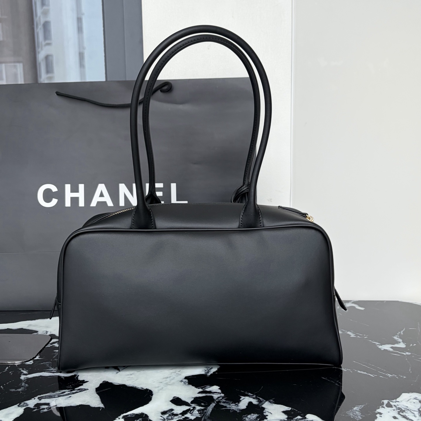 Chanel Large "Perfect Bowling" Bag Black Calfskin Gold Hardware - Image 2