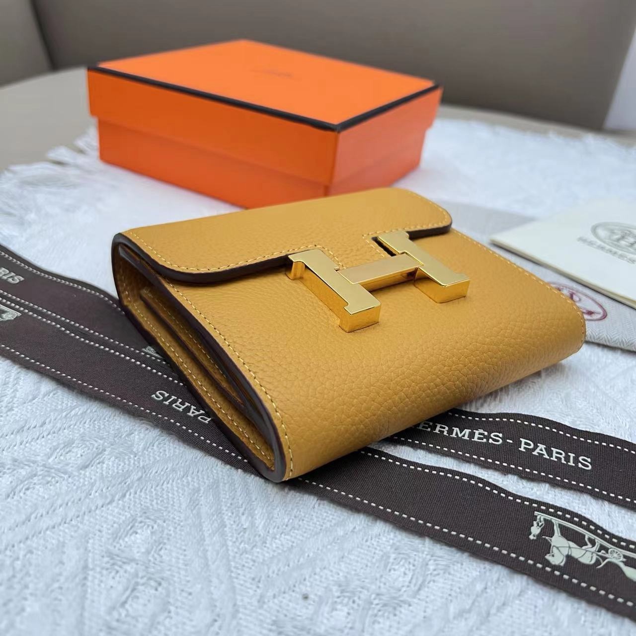 Hermes Evercolor Constance Compact Passant Wallet Jaune Ambre - Image 8
