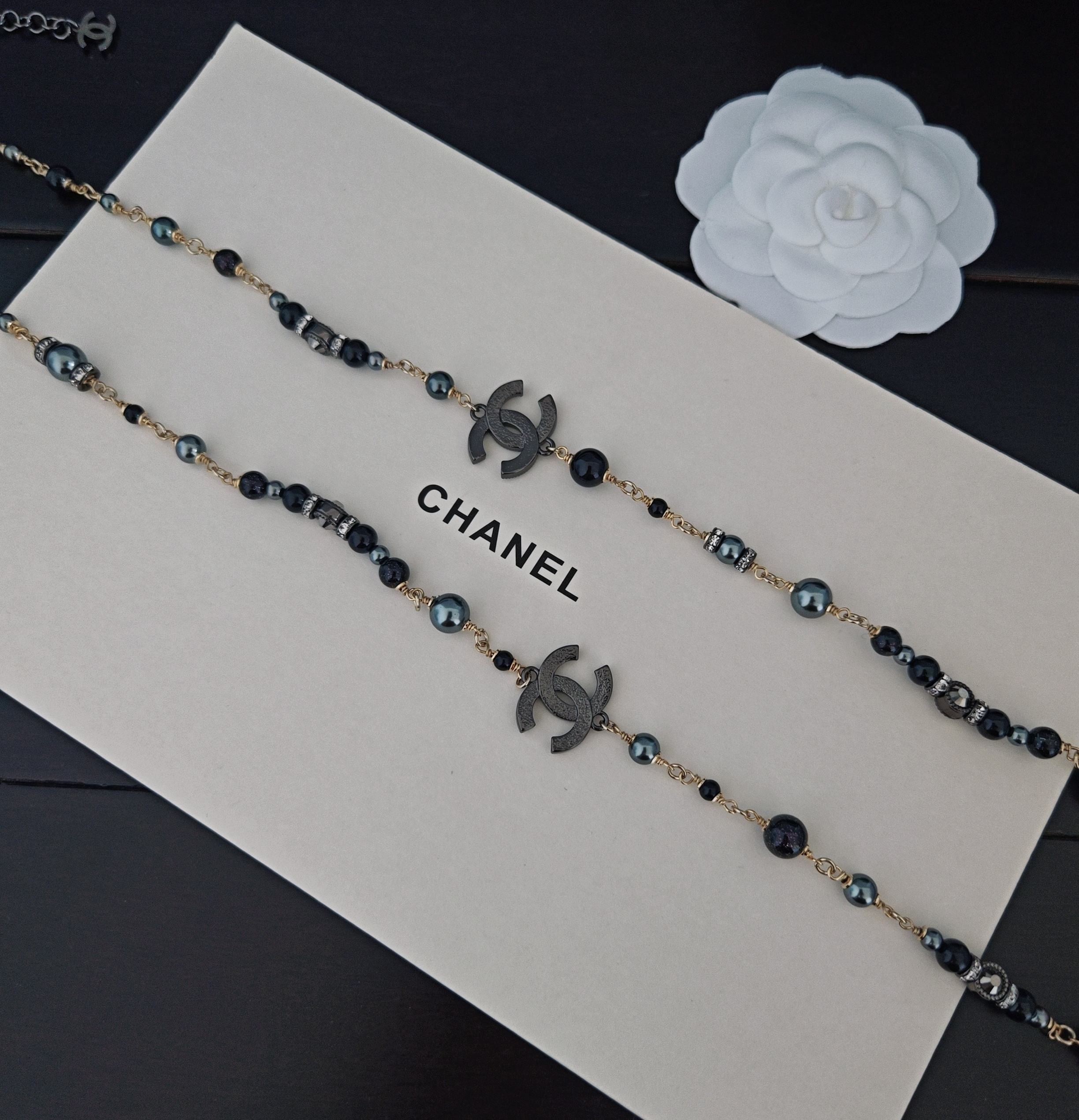 Chanel CC Pearl And Crystal Sautoir Necklace – Ruthenium-Tone Metal - Image 3
