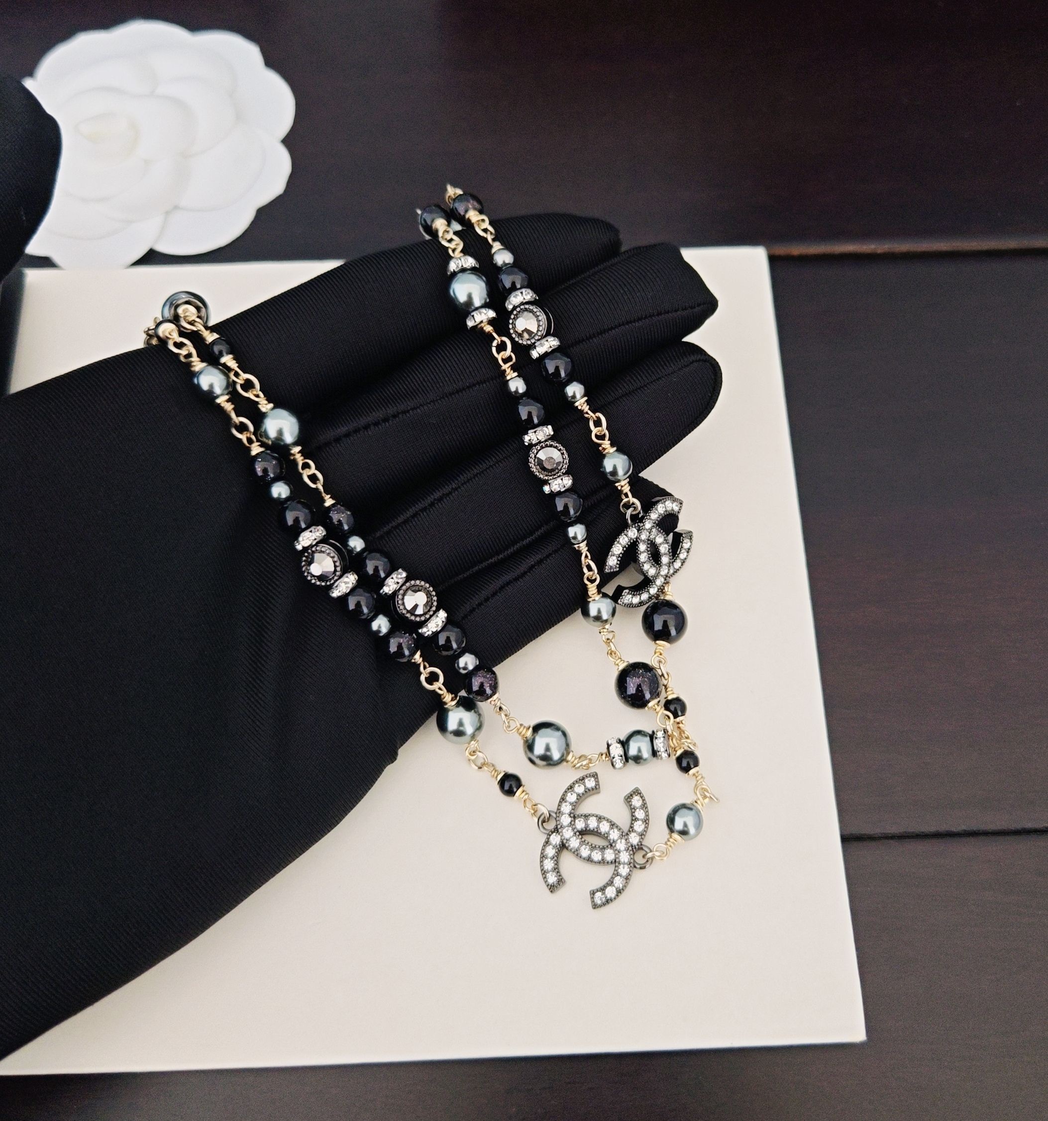 Chanel CC Pearl And Crystal Sautoir Necklace – Ruthenium-Tone Metal - Image 2