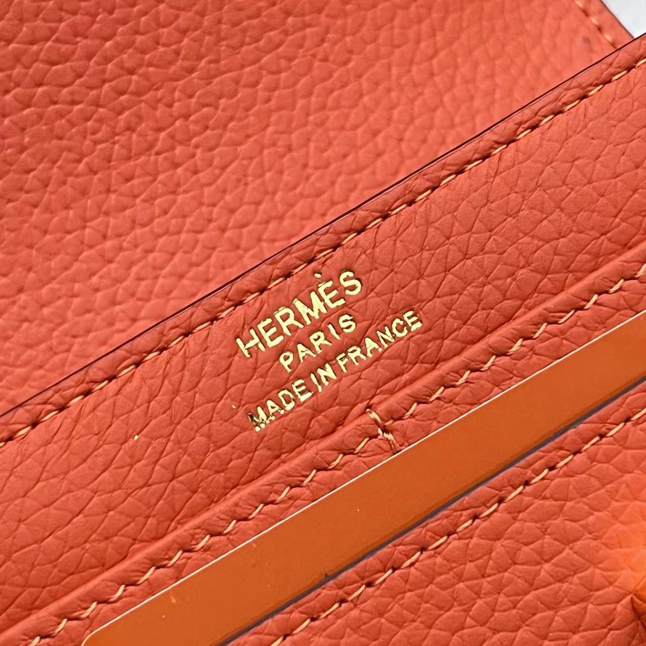 Hermès Constance Compact Wallet Rouge Tomate Epsom with Gold Hardware Stamp - Image 6