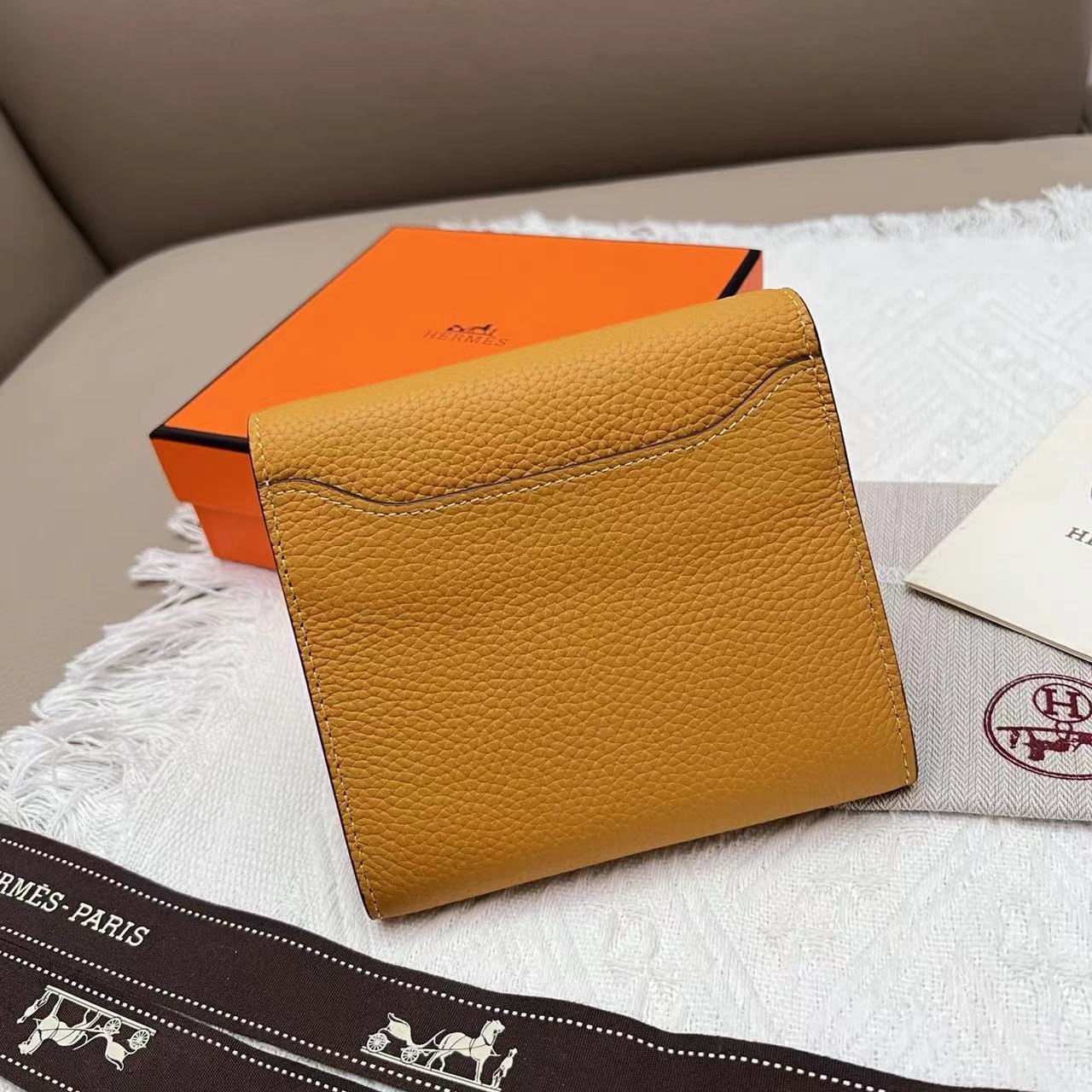 Hermes Evercolor Constance Compact Passant Wallet Jaune Ambre - Image 2