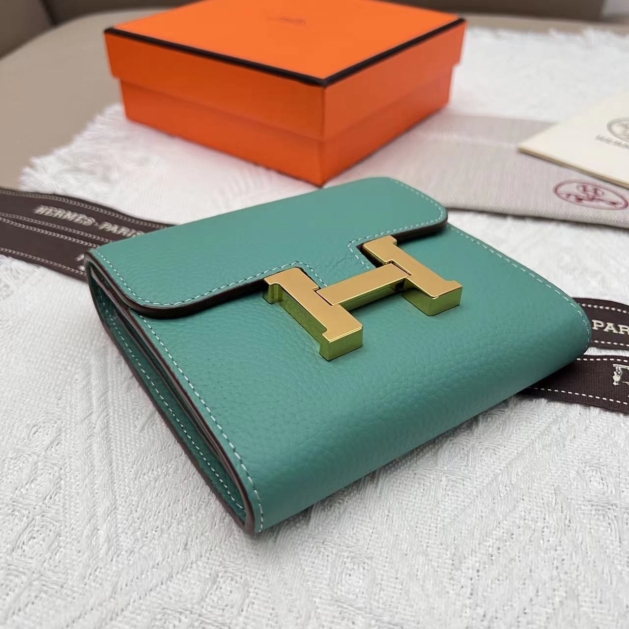 Hermes Green Epsom Leather Constance Compact Wallet - Image 3