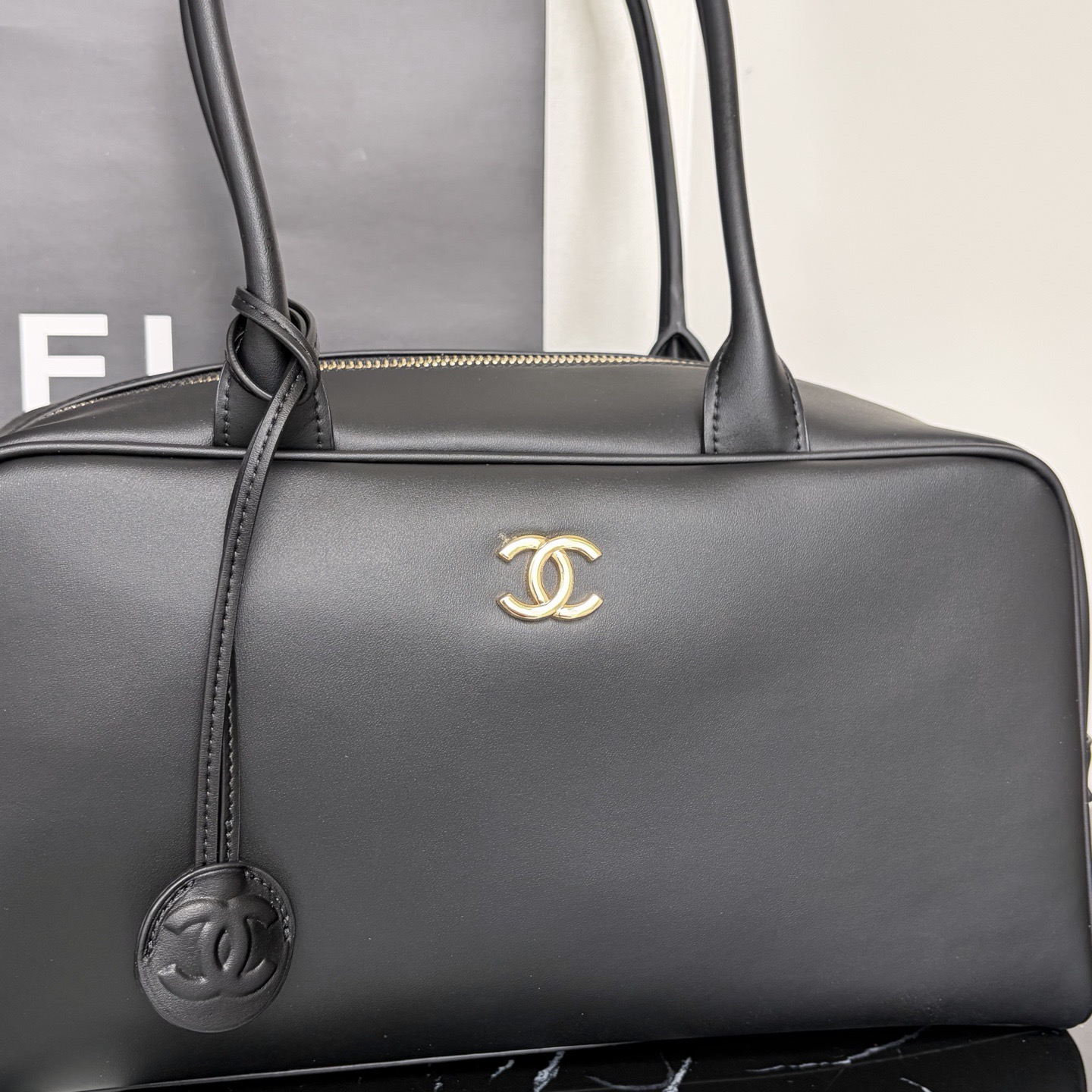 Chanel Large "Perfect Bowling" Bag Black Calfskin Gold Hardware - Image 3