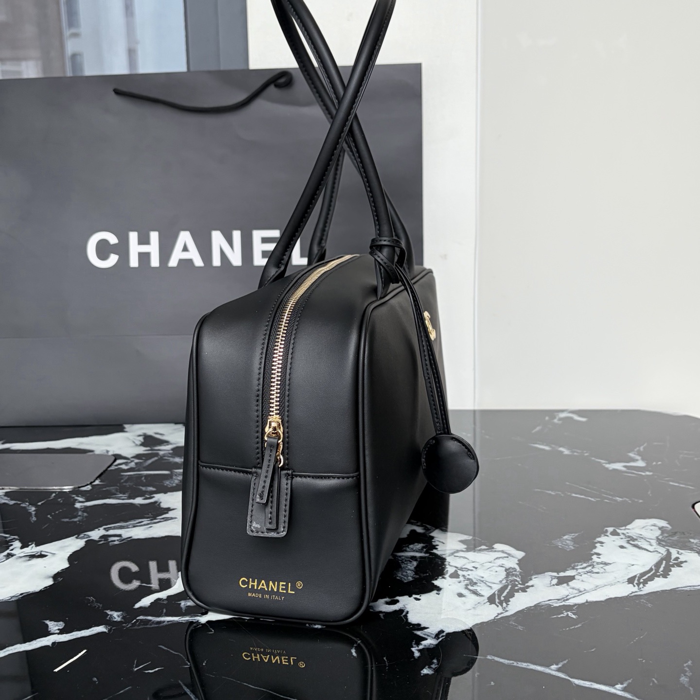 Chanel Large "Perfect Bowling" Bag Black Calfskin Gold Hardware - Image 6