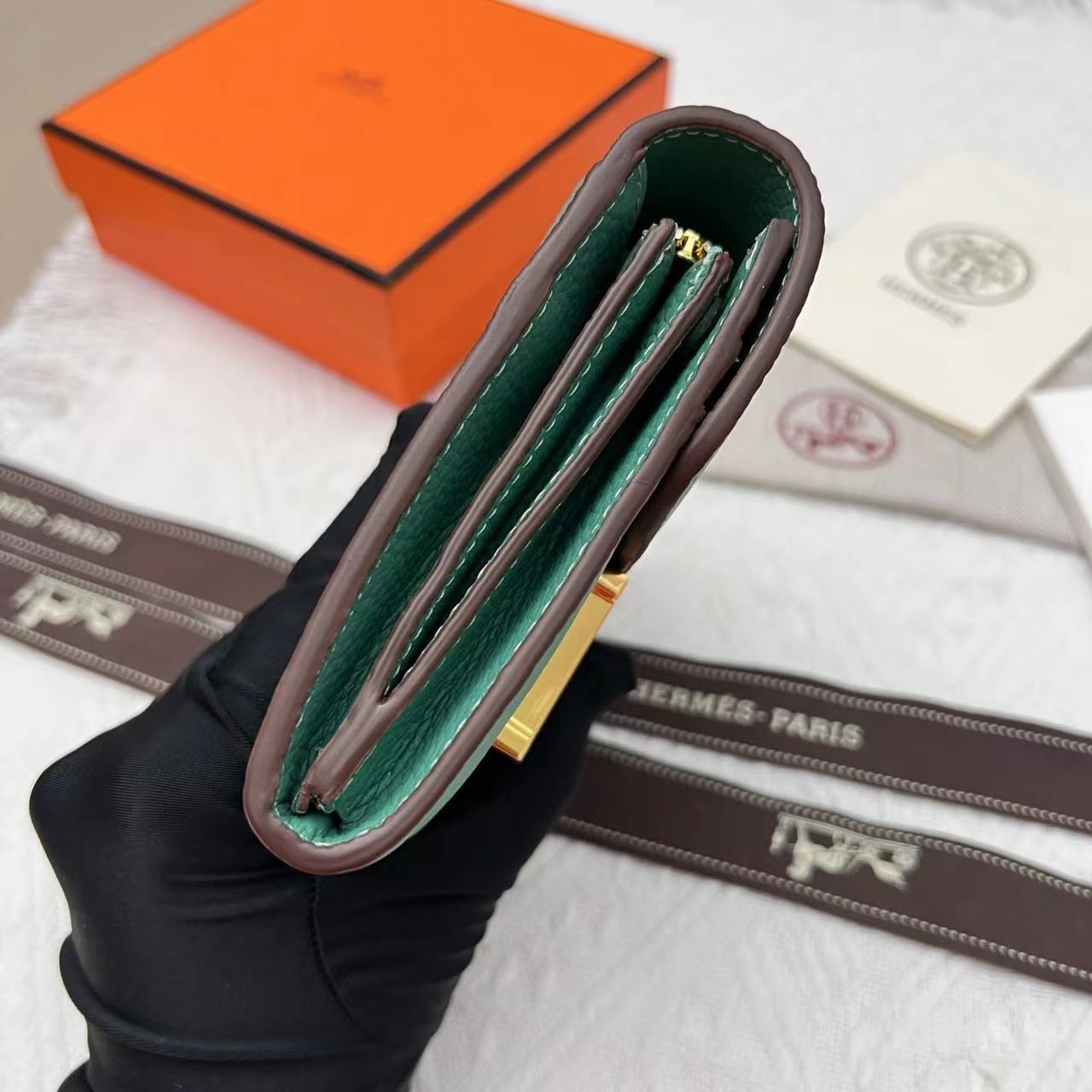 Hermes Green Epsom Leather Constance Compact Wallet - Image 4