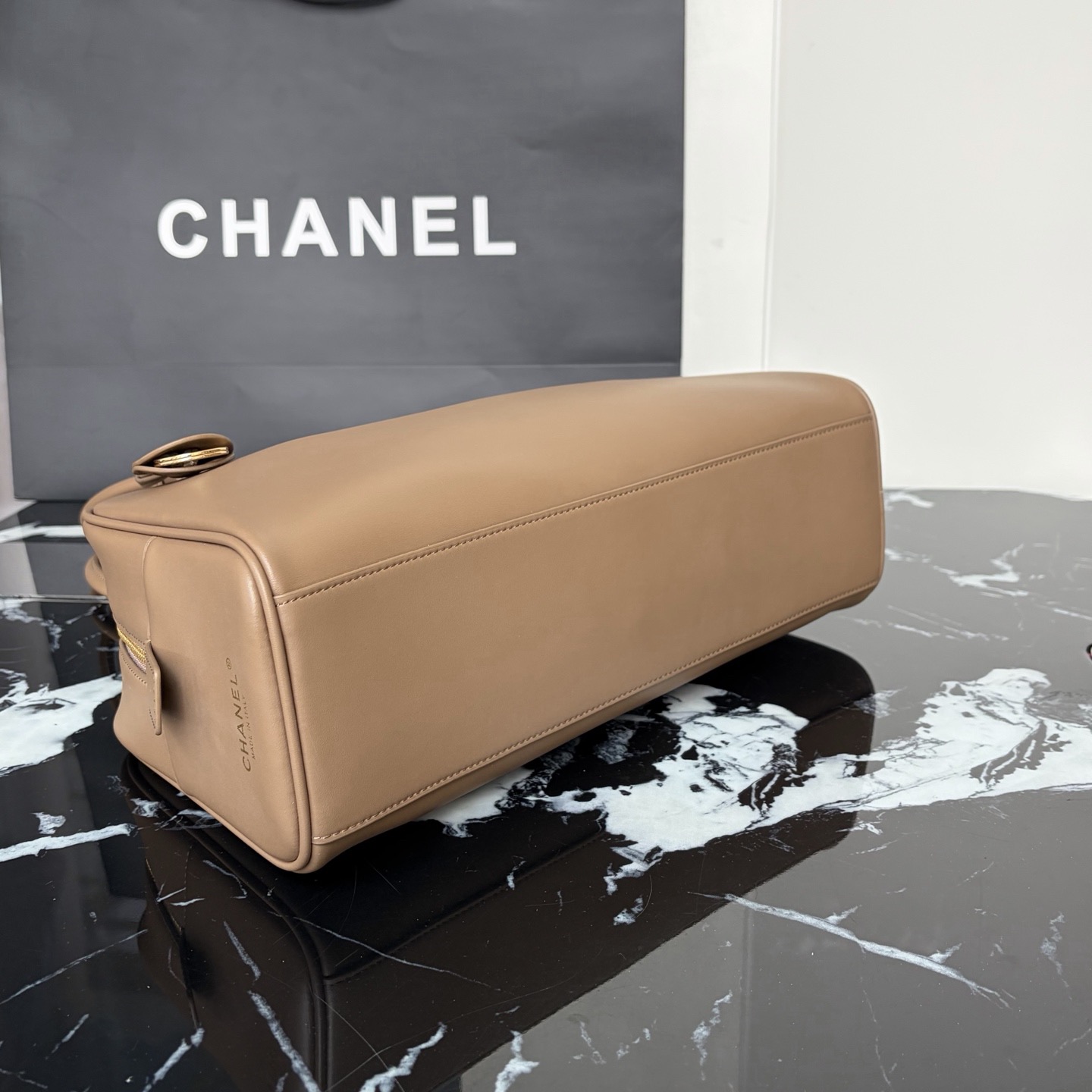 Chanel Large "Perfect Bowling" Bag Dark Khaki Calfskin Gold Hardware - Image 6
