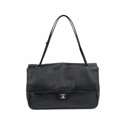 Chanel Maxi "Souplissimo" Large Flap Bag Black Caviar Silver Hardware