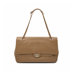 Chanel Maxi "Souplissimo" Large Flap Bag Light Brown Caviar Silver Hardware