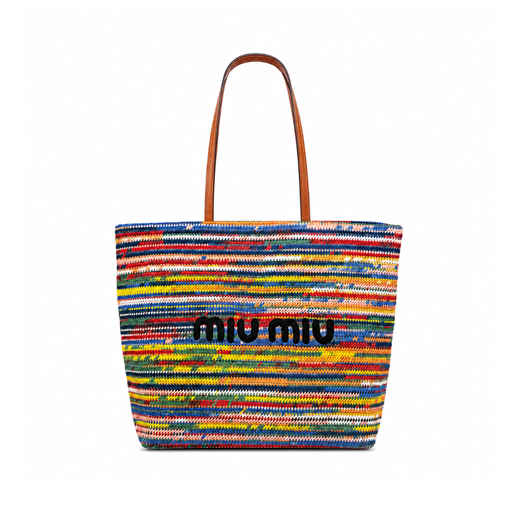 Miu Miu Cotton Crochet Stripe Tote Bag Multicolor
