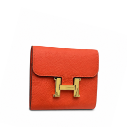 Hermès Constance Compact Wallet Rouge Tomate Epsom with Gold Hardware Stamp