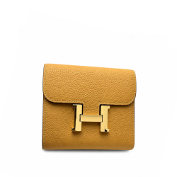 Hermes Evercolor Constance Compact Passant Wallet Jaune Ambre