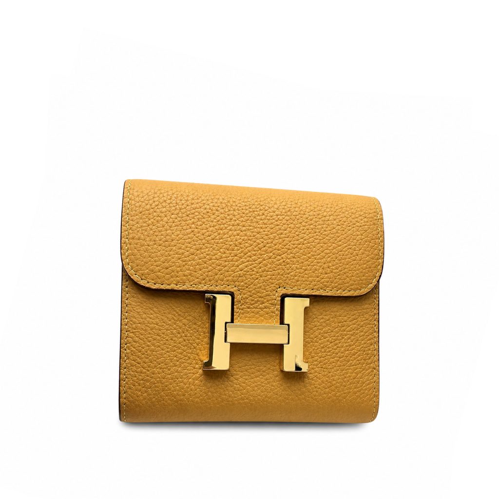 Hermes Evercolor Constance Compact Passant Wallet Jaune Ambre