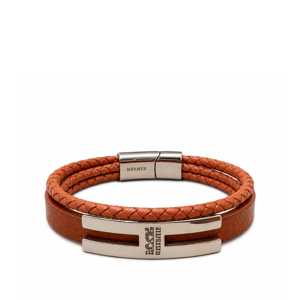 Hermès Tournis Tresse Bracelet In Gold Swift Leather