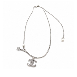 Chanel Crystal CC Star And Pearl Necklace In Silver