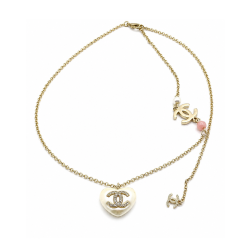 Chanel Gold-Tone CC Heart Resin Pearl Necklace