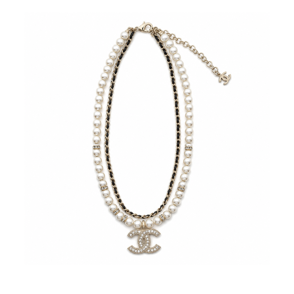 Chanel CC Diamond Pearl Double Layer Necklace