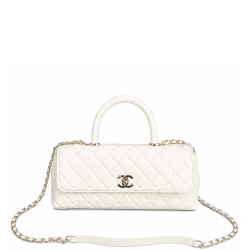 Chanel Caviar Quilted Maxi East West Coco Handle Flap White