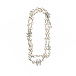 Chanel Crystal CC And Graduated Pearl Sautoir Necklace – Silver-Tone